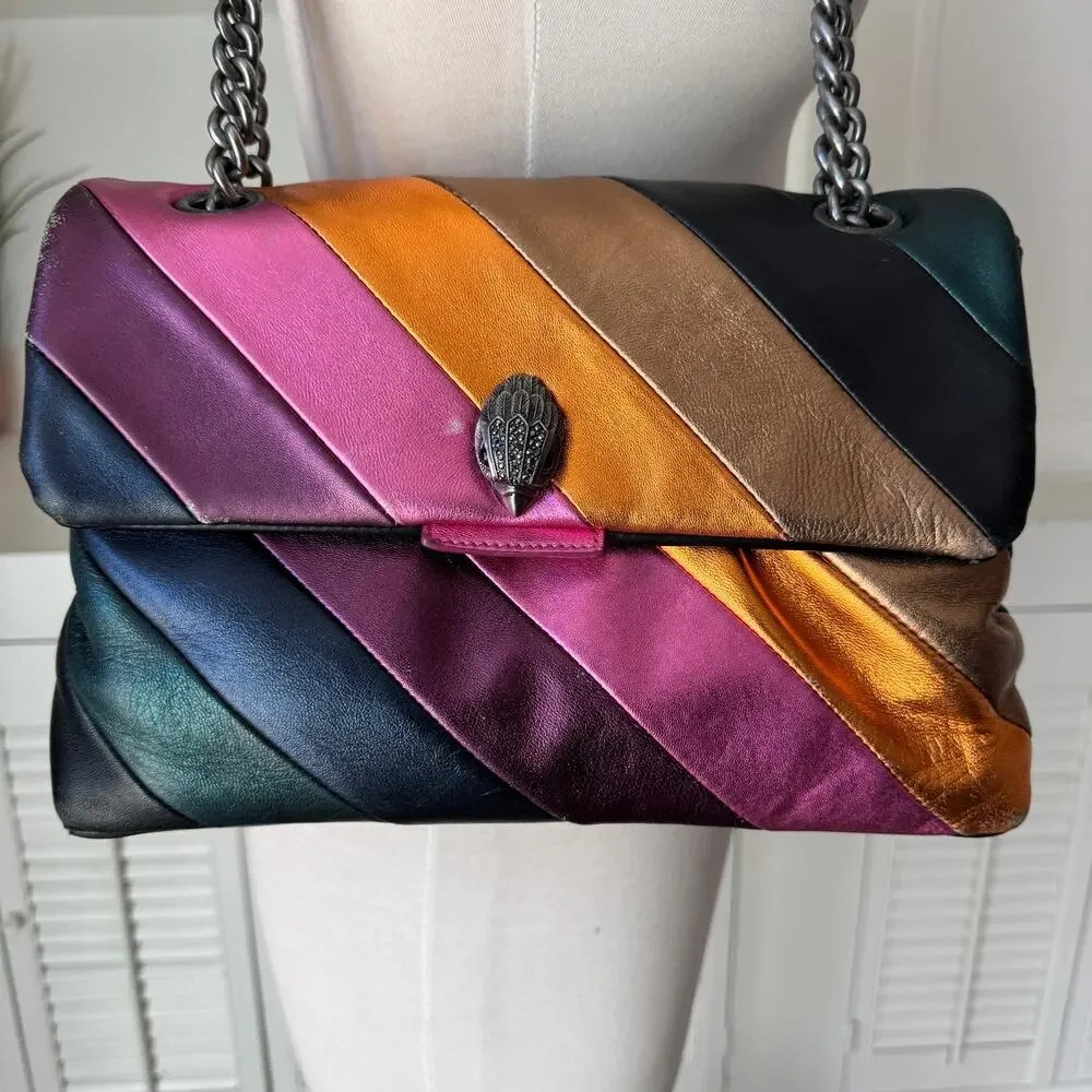 Kurt Geiger London Metallic Rainbow Stripe Kensington Convertible Shoulder Bag - Picture 2 of 11